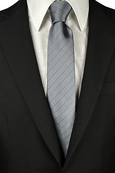 1001 Kravat Gray Black Striped Slim Tie Men