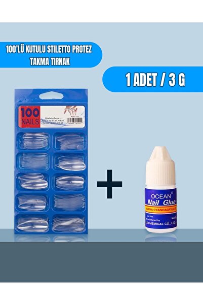 PAX 100'lü Kutulu Stiletto Protez Takma Tırnak ve Takma Tırnak Yapıştırıcı Ti...