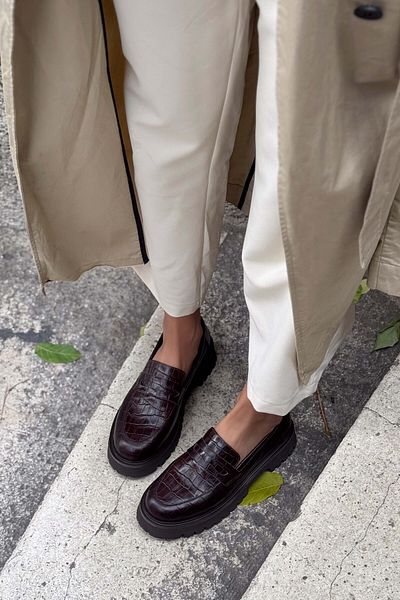 NİŞANTAŞI SHOES Queena Women's Shoes - Brown Patterned, Genuine Leather, Thick Sole