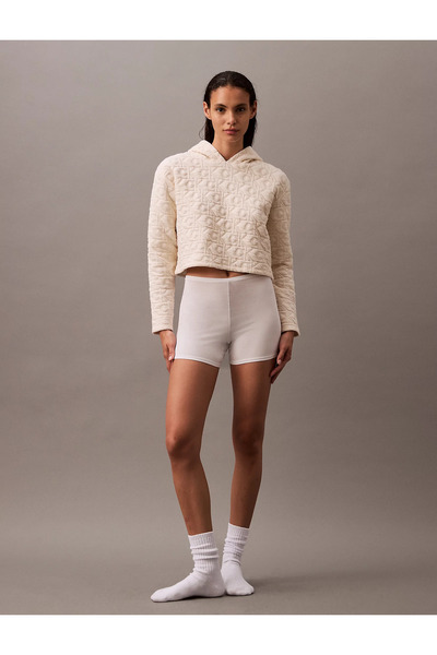 Calvin Klein Kadın Regular Fit Kapüşonlu Marka Logo Baskılı Uzun Kollu Beyaz Spor Eşofman Takımı 000QS7267E-101