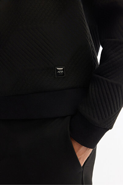 Avva Erkek Siyah Bisiklet Yaka Baskılı Elastan Regular Fit Sweatshirt A42Y1275