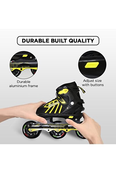 Endless Inline Adjustable Skates | Medium Size 34-38 Eur | Yellow | 100 Mm Pu Wheels
