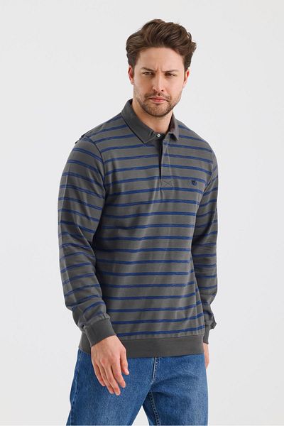 ALEXANDERGARDI Polo Neck Striped Regular Fit Sweatshirt (Wk25386)