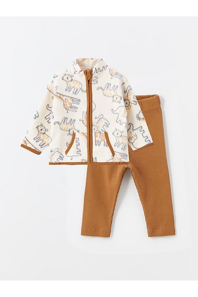 LC Waikiki Lcwk Baby Boy Fleece Sweatshirt and Sweatpants Set - Stand Collar, Long Sleeve Set of 2