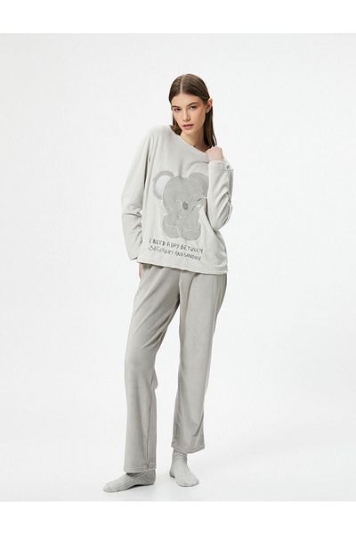 Koton Winter-Pyjama-Oberteil aus Fleece mit Teddybär und langen Ärmeln