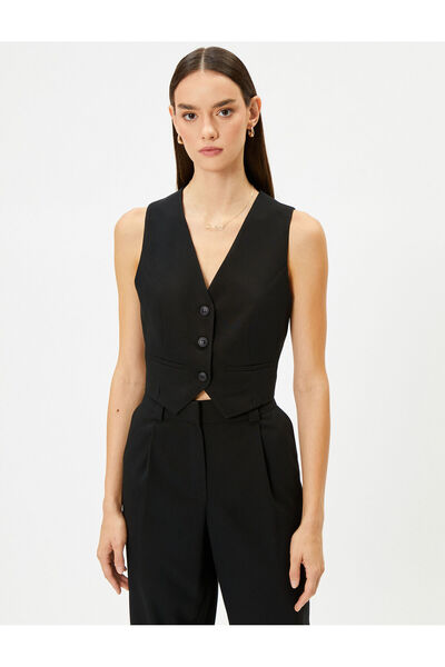 Koton V-Neck Buttoned Vest