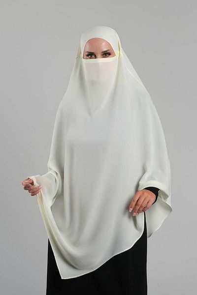 HÜRREM BONE Πρακτικό έτοιμο εκρού μαντήλι Hijab - Crepe Lace-up, Interlocking Souffle Hijab 2313_27