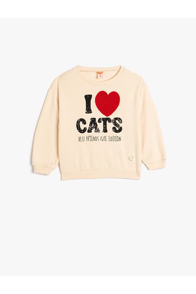 Koton Langärmliges Sweatshirt mit Rundhalsausschnitt, bedruckt und mit Applikationen verziert