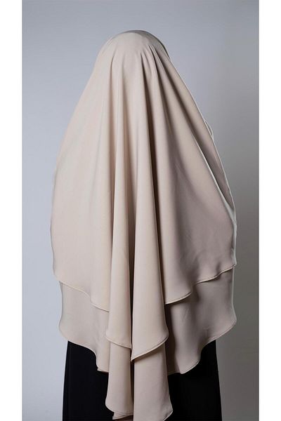 HÜRREM BONE Μπεζ Πρακτικό έτοιμο κουμπωτό μαντήλι Hijab Crepe Lace Up Διπλής στρώσης Σουφλέ Hijab 2314_12