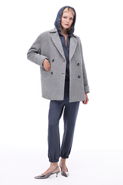 Perspective Ardens Regular Fit Kısa Boy Takma Kol Erkek Yaka Gri ekru Kaban