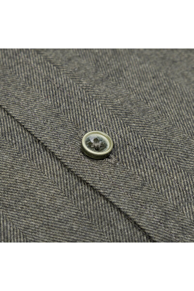 Germirli Khaki Herringbone Pattern Albini Cotton Lyocell Tailor Fit Flannel Shirt