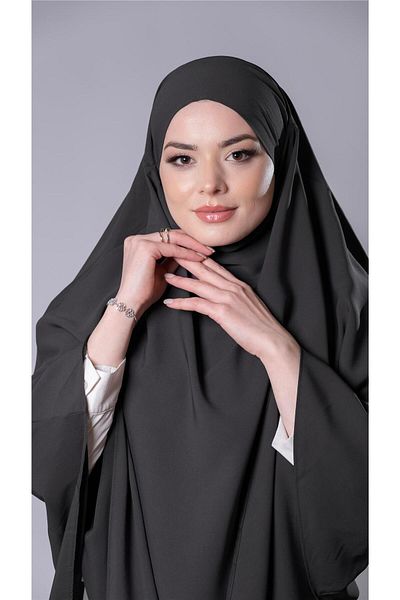 HÜRREM BONE Anthracite Practical Ready-Made Hijab Κασκόλ Medina Silk Laced Souffle Hijab 2301_25