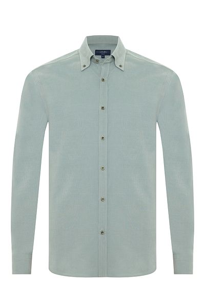 Germirli Green Thin Velvet Albini Button Collar Tailor Fit Pure Cotton Shirt