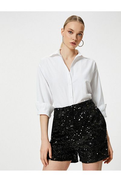 Koton Shorts mit Pailletten und hoher Taille und Tasche