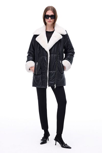 Perspective Awans Regular Fit Above Knee Fitted Sleeve Shirt Collar Black Coat