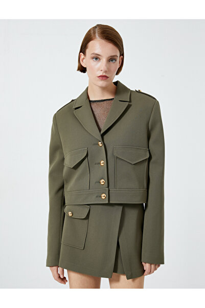 Koton Detailní nárameníky s kapsami na knoflíky Crop Jacket