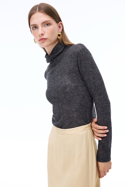 Perspective Bonnie Slim Fit Standard Size Fake Sleeve Turtleneck Anthracite Blouse