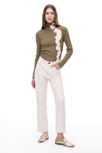 Perspective Knitwear Slim Fit Standard Length Fake Sleeve Turtleneck Sweater