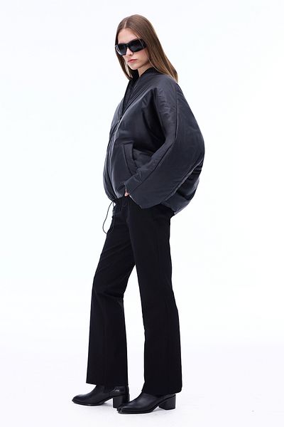Perspective Awans Comfortable Fit Standard Size Low Sleeve Crew Neck Black Coat