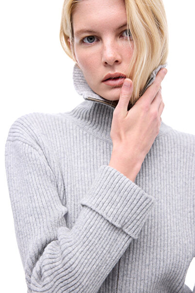 Perspective Knitwear Comfortable Fit Standard Size Fake Sleeve Shirt Collar Gray Cardigan