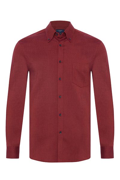 Germirli Burgundy Herringbone Pattern Albini Cotton Lyocell Tailor Fit Flannel Shirt