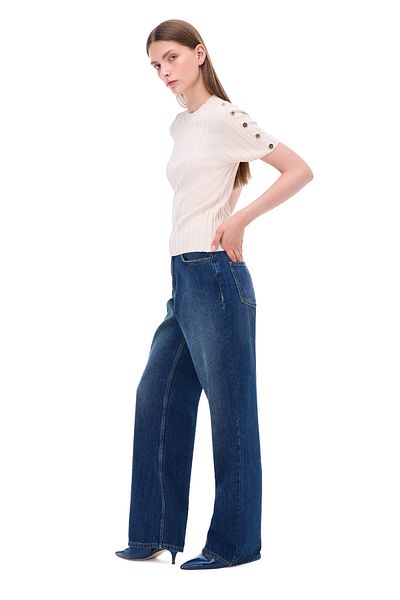 Perspective Πλεκτά Slim Fit Standard μήκους Ψεύτικο μανίκι Crew λαιμόκοψη Μπεζ μπλούζα