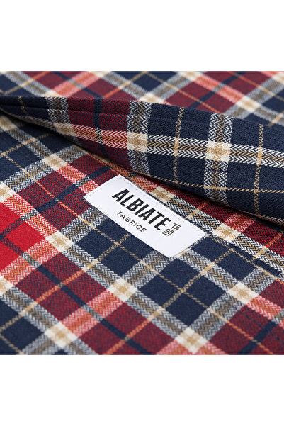 Germirli Red Navy Plaid Flannel Tailor Fit Cotton Lumberjack Shirt - Buttoned Collar