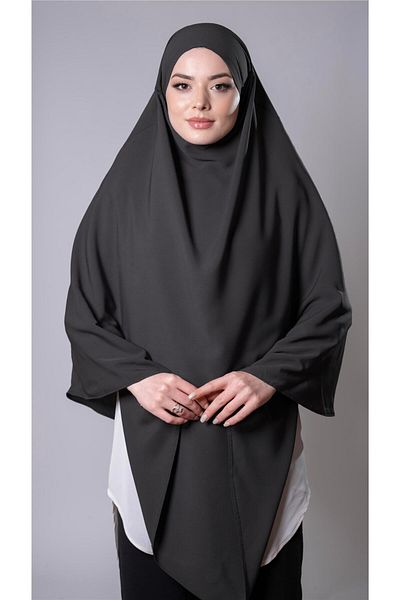HÜRREM BONE Anthracite Practical Ready-Made Hijab Κασκόλ Medina Silk Laced Souffle Hijab 2301_25