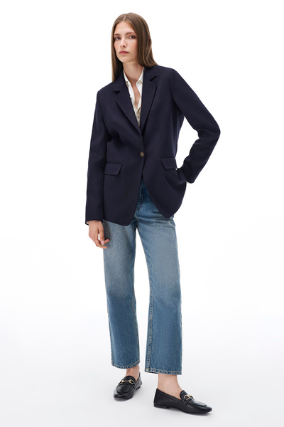 Perspective Sensorial Regular Fit Standard Length Fitted Sleeve Jacket Collar Navy Blue Jacket