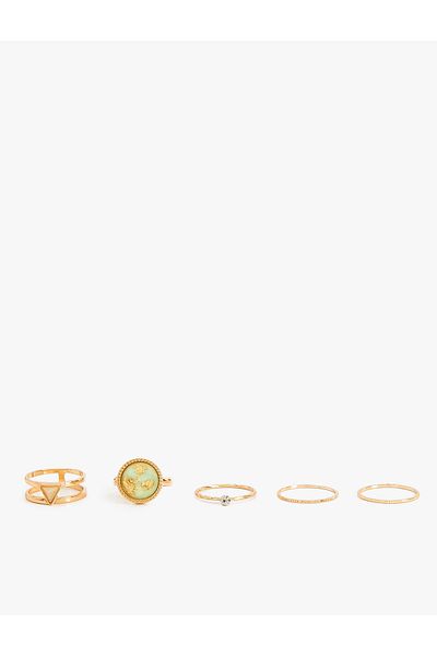 Koton Set of 5 Steel Blended Rings - Stone Detailed