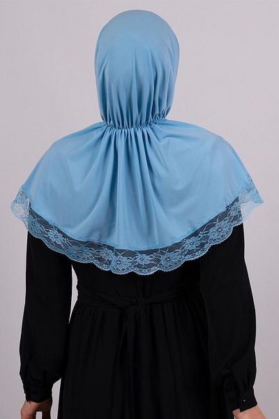 HÜRREM BONE Baby Blue Practical Ready-Made Hijab Φουλάρι βισκόζης ύφασμα με κουμπωτά και δαντέλα 2105_11