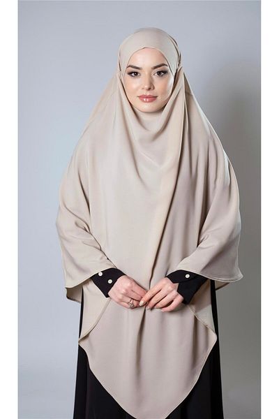 HÜRREM BONE Μπεζ Πρακτικό έτοιμο μαντήλι Hijab με κορδόνια Medina Silk Lace Up Hijab 2301_12