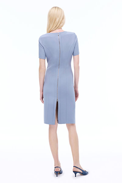 Perspective Morningstar Regular Fit Midi Length Zero Sleeve Boat Neck Gray Dress