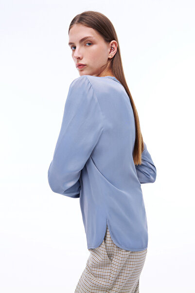 Perspective Safira Комфортна форма Стандартний розмір Накладний рукав Велосипедний комір Сірий блуз