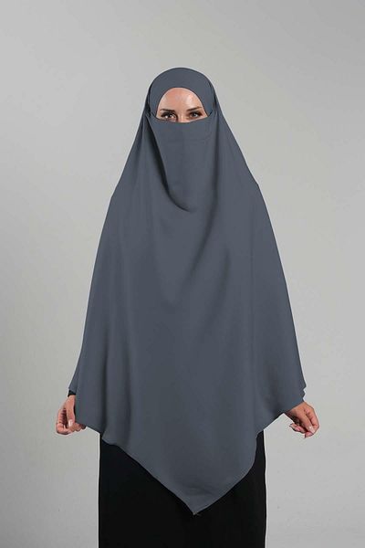 HÜRREM BONE Πρακτικό μαντήλι Hijab από ανθρακί - Κουμπωτό, κρεπ δαντέλα, διπλή στρώση σουφλέ Hijab 2314_25