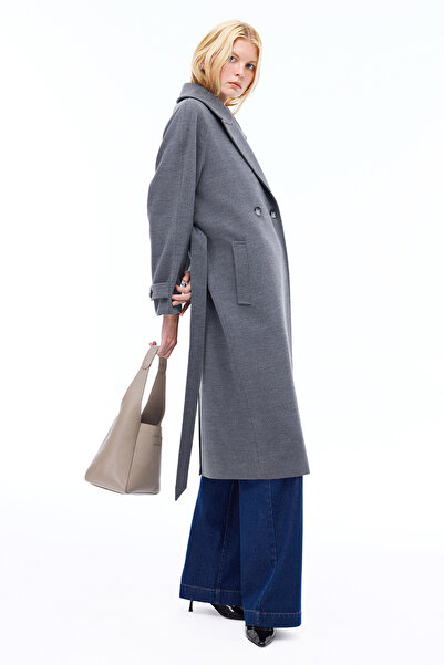 Perspective Mona Regular Fit Midi Length Fitted Sleeve Men's Collar Devetuyu Coat