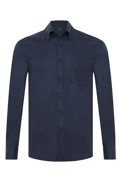 Germirli Navy Blue Herringbone Pattern Albini Cotton Lyocell Tailor Fit Flannel Shirt