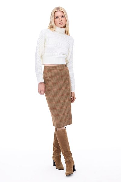 Perspective Knitwear Regular Fit Short Length Low Sleeve Turtleneck Ecru Sweater