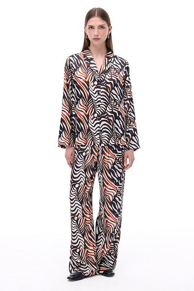 Perspective Suadade Comfortable Fit Zebra Pattern Long Length Multicolor Trousers