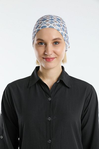 HÜRREM BONE Bonnet Hijab Practic Ready Interlocking Blue Marine Fabric Sandy Geometric 2117_02