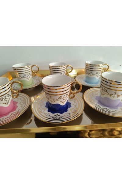 DEKOR ZÜCCACİYE HOME كوب قهوة كوسوفا 6 مقاعد مع زهور ملونة