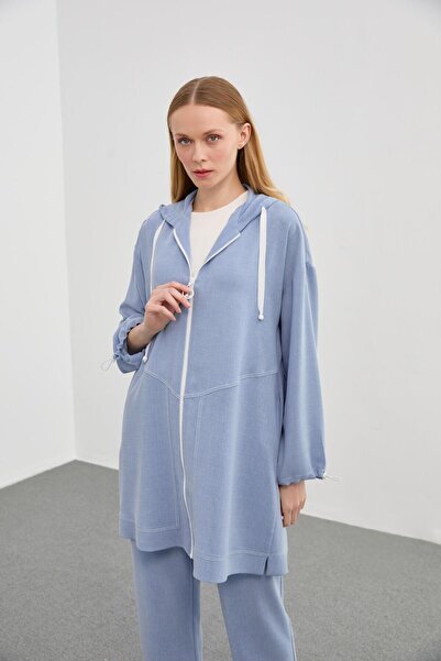 Zühre Hood Detailed Blue Sports Top and Bottom Set TK-1232