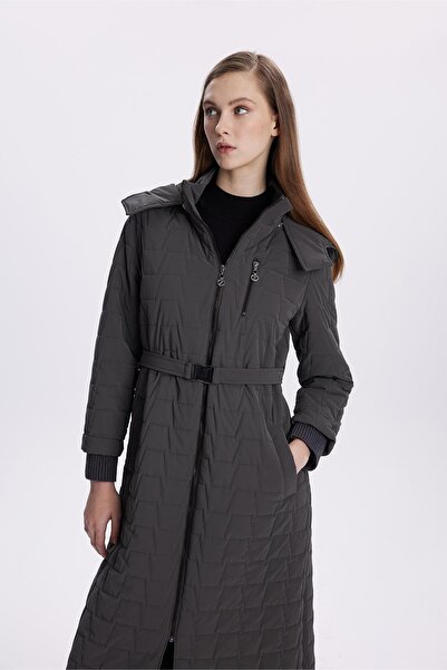 Zühre Καπιτονέ Anthracite παλτό με κουκούλα με φερμουάρ 13672