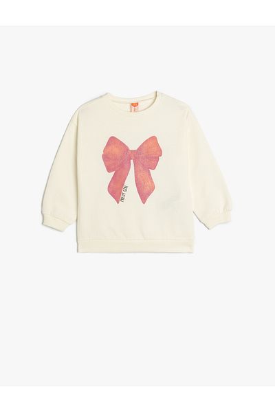 Koton Cotton Long Sleeve Sweat Bow - Crew Neck Printed