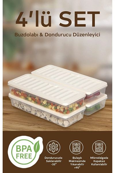 SAVLAR Set of 4 1170 ml Refrigerator Organizer Freezer and Microwave Storage Container