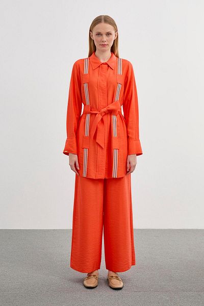 Zühre Orange Double Set - Stripe Detailed Tk-1284