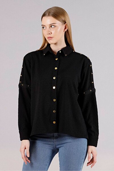 VERYMODA Metal Detailed Shirt - Black |   F1326