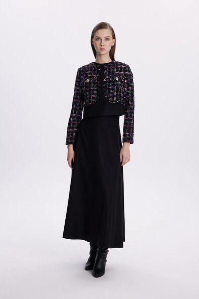 Zühre Fuchsia Tweed Patterned Button Detailed Set - Tk-1397