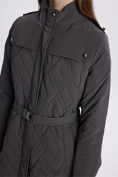 Zühre Anthracite Coat with Shoulder Epaulettes and Belt 13714