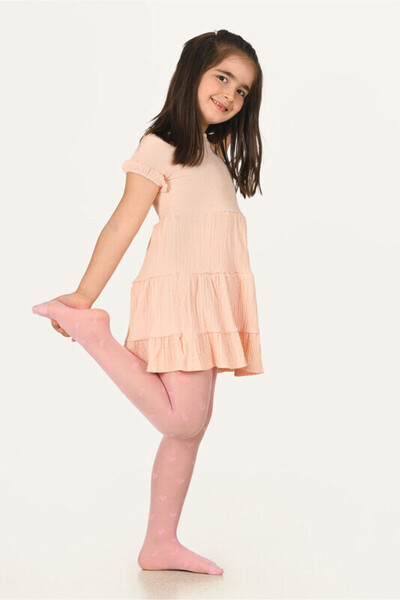 NBB Heart Patterned Pink Children's Pantyhose